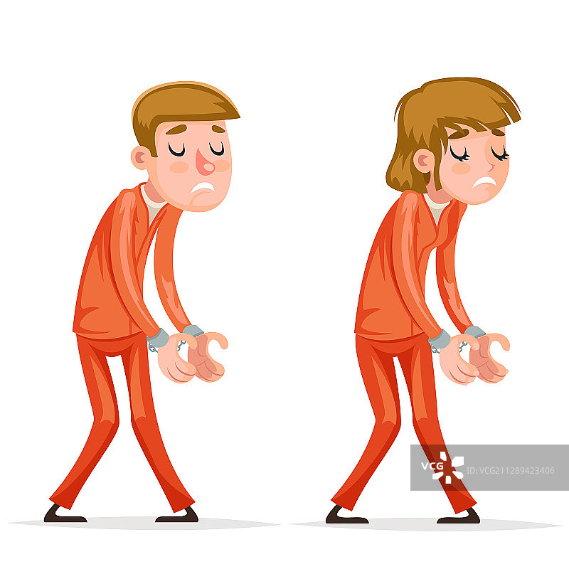 男女囚犯被戴上手铐图片素材