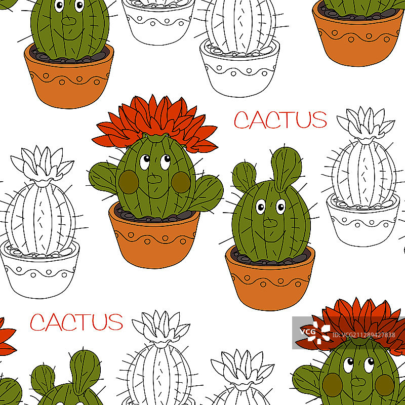 仙人掌和多肉植物无缝图案图片素材