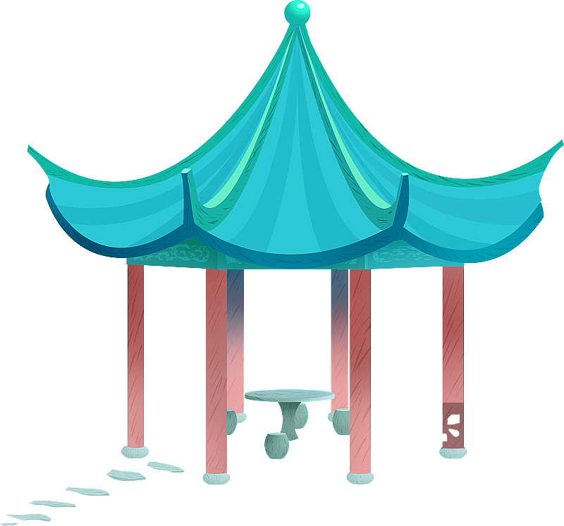 亭子元素插画图片素材