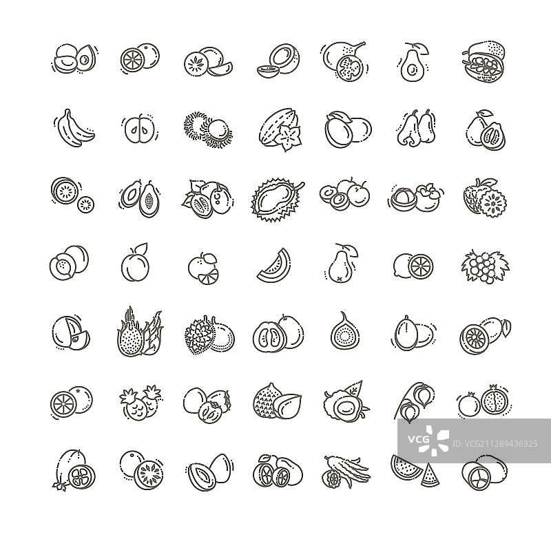 热带水果素食扁平图标集图片素材