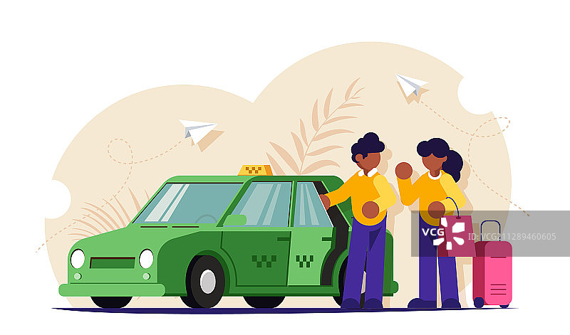 出租车司机帮助女孩搬运行李图片素材