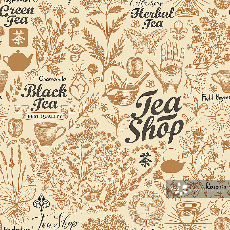 茶主题的无缝背景图片素材