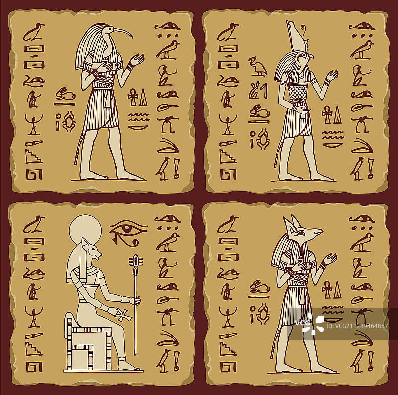 埃及神祇与象形文字瓷砖图片素材