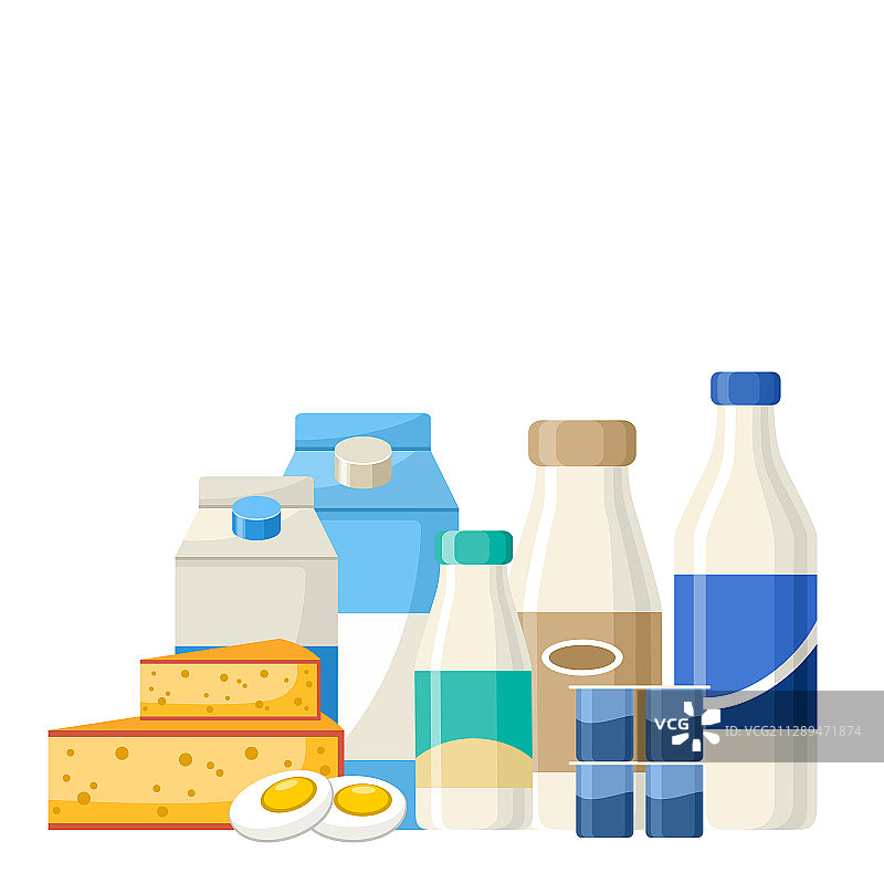 乳制品套装：牛奶、酸奶、奶酪、奶油图片素材