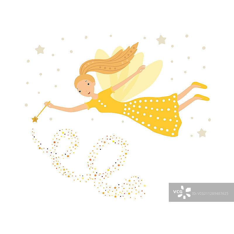 挥舞魔杖的可爱黄色飞行仙女图片素材