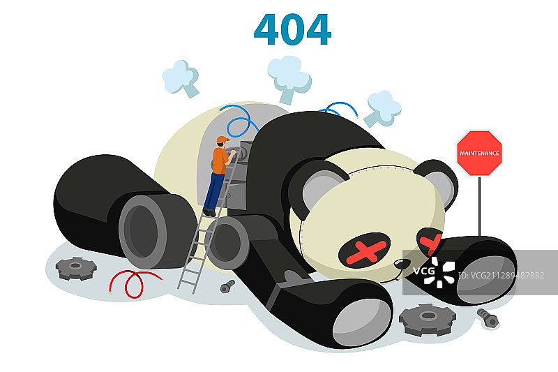 显示404网站错误的熊猫机器人图片素材