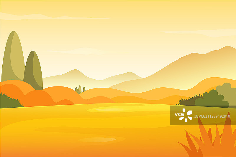 秋季草地和山脉景观图片素材