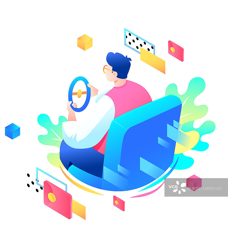 卡通2.5d购物电商促销金融红包活动科技概念背景矢量插画图片素材