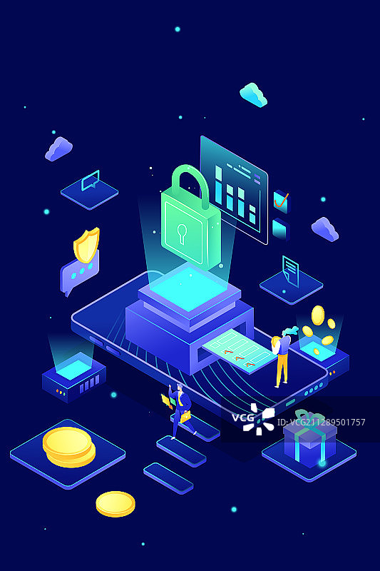 卡通2.5D等距互联网金融红包活动科技概念背景矢量插画图片素材