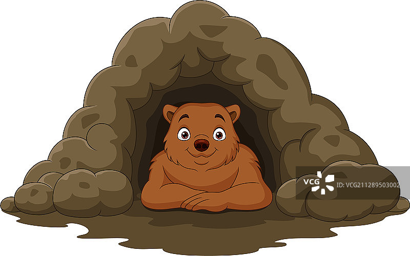卡通快乐棕熊在洞穴里图片素材