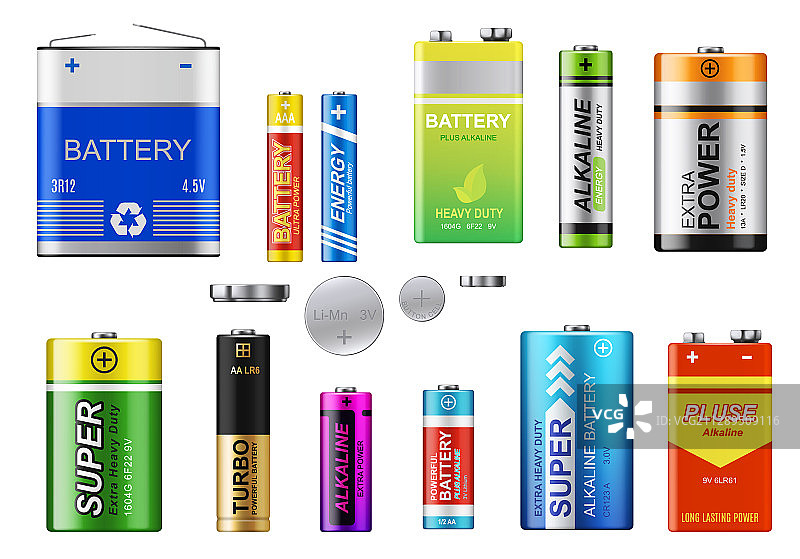 碱性电池纽扣电池和蓄电池图片素材
