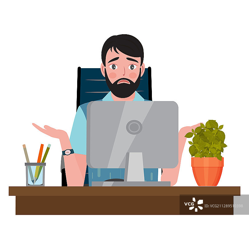 坐在办公椅上的困惑男人图片素材