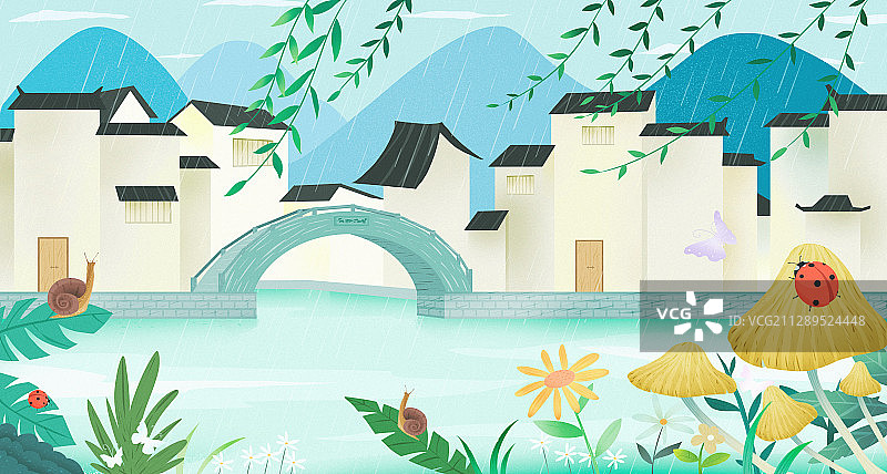 二十四节气惊蛰风景插画图片素材