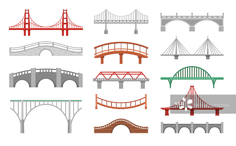 不同的桥梁扁平合集图片素材