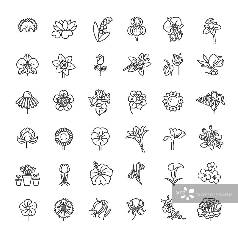 扁平设计风格的花草图标合集图片素材