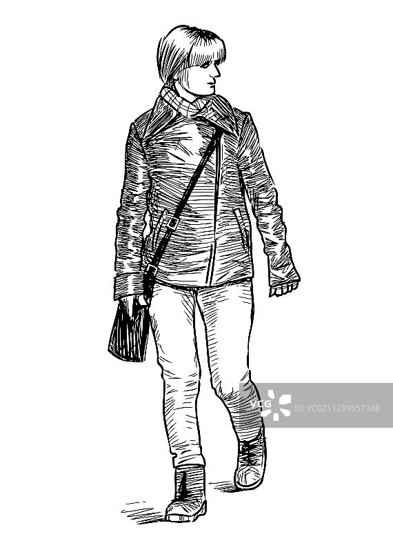 手绘：休闲的年轻城镇女性图片素材