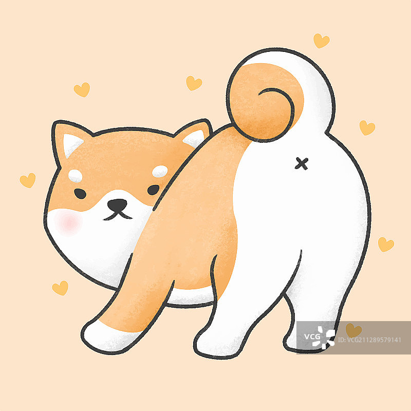 可爱的柴犬回头看卡通手绘图片素材