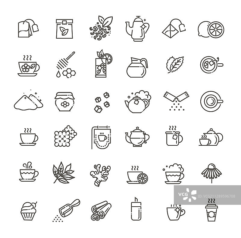 咖啡与茶相关线性图标图片素材
