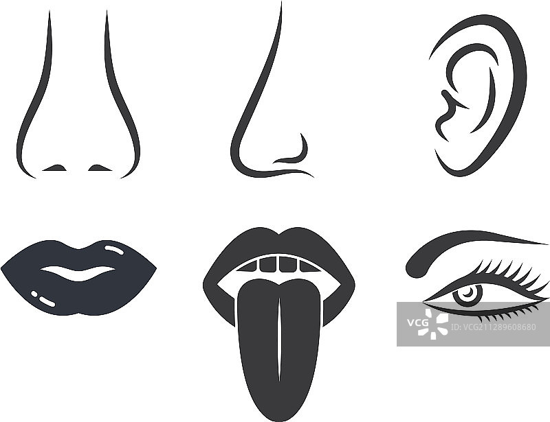 鼻子耳朵眼睛嘴唇舌头人体感官图标图片素材