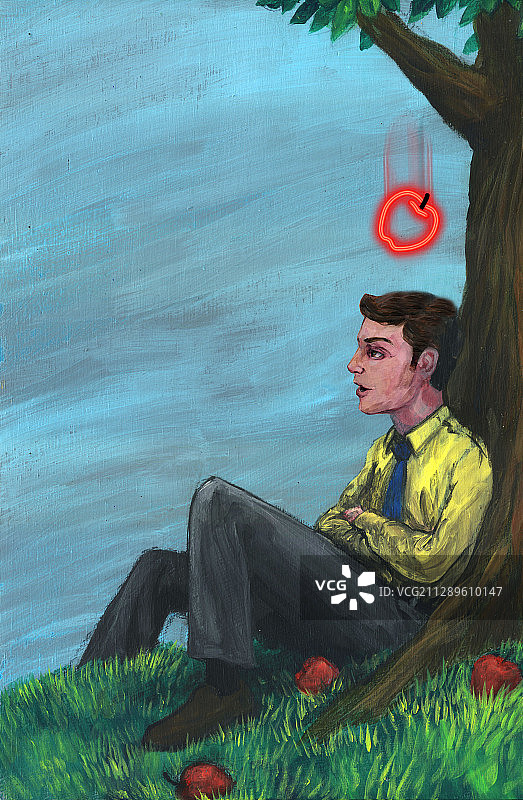 苹果掉到男人头上图图片素材
