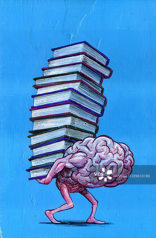 大脑搬运堆叠书籍的插画图片素材