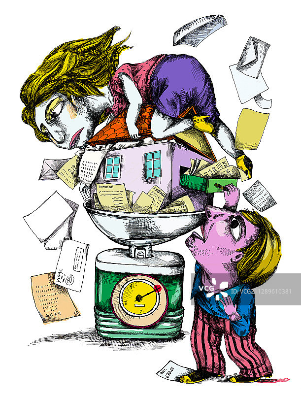 情侣计算家庭支出插图图片素材