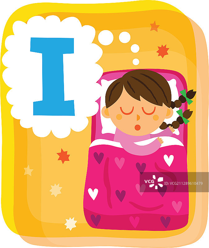 女孩梦见字母I的插画图片素材
