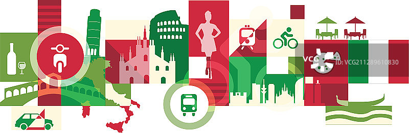 意大利旅游景点的插画图片素材