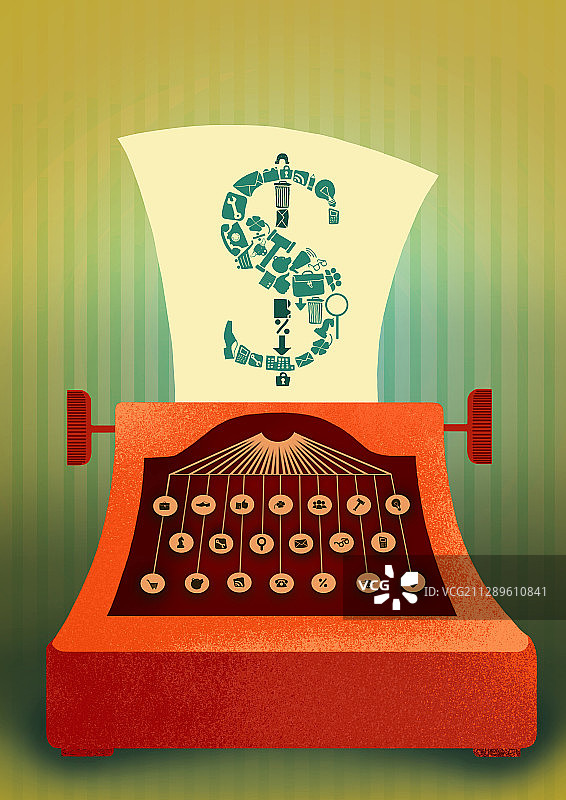 打字机打印美元符号的插图图片素材