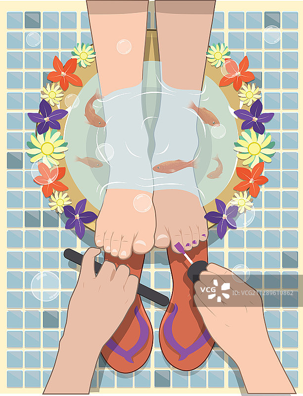 在沙龙做足部护理的女人插画图片素材