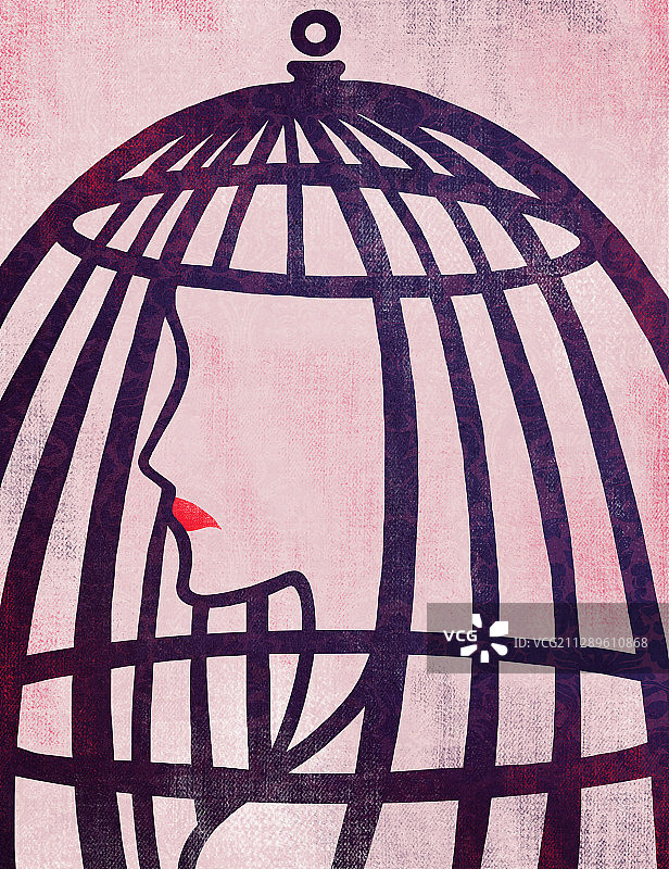 笼中女人插画图片素材