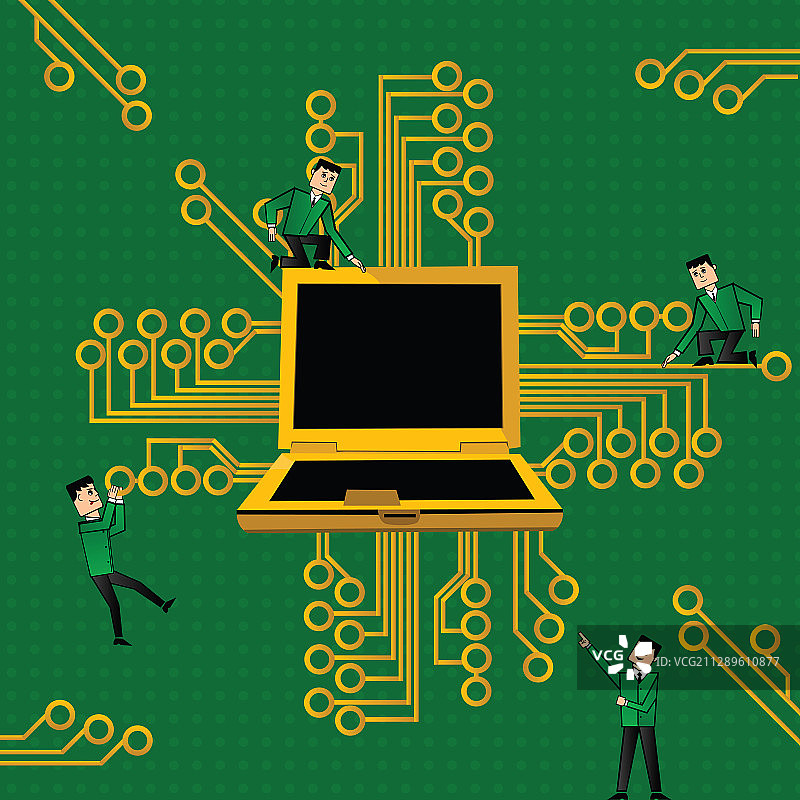 在笔记本电脑上协同工作插画图片素材