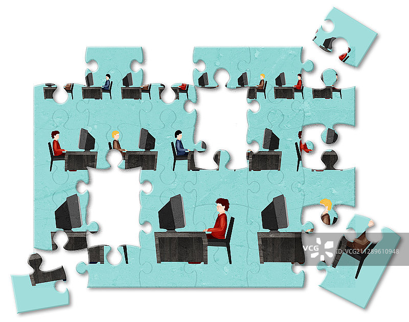 商务人士拼图插画图片素材