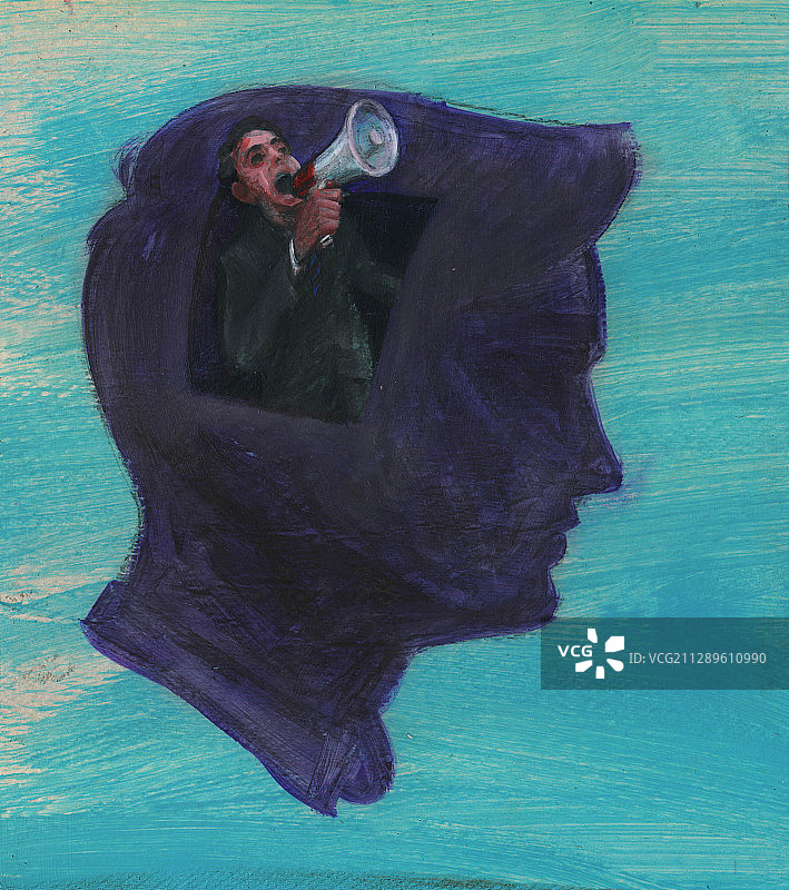 男人对着扩音器喊叫插画图片素材