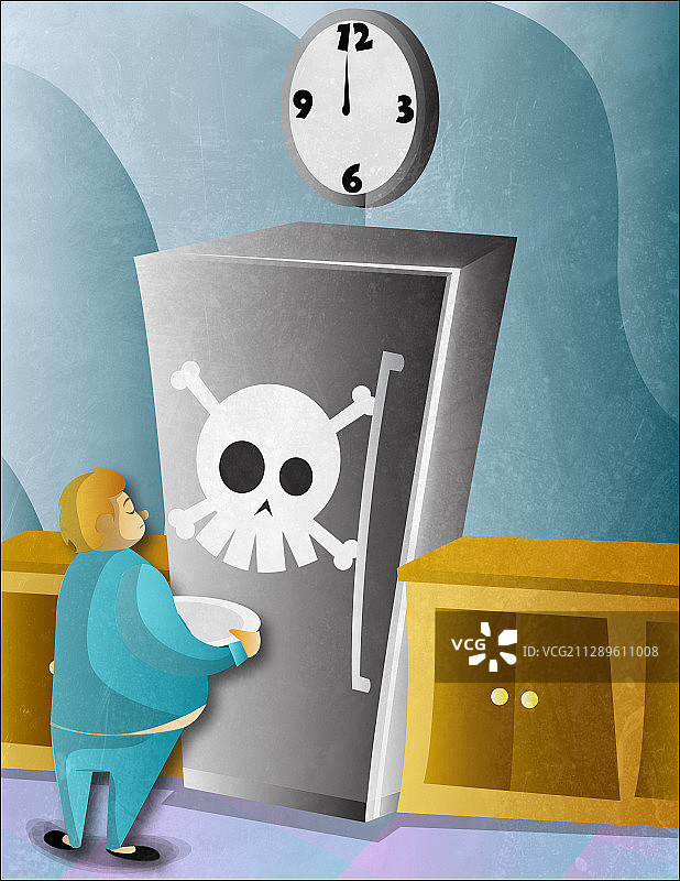 站在冰箱前的肥胖男人，插图图片素材