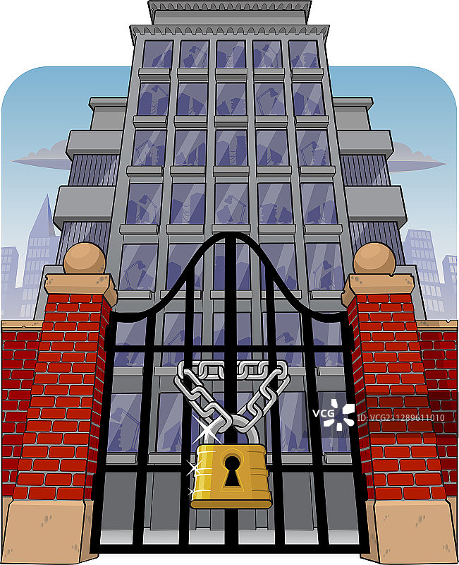 主门锁闭的办公大楼，插图图片素材
