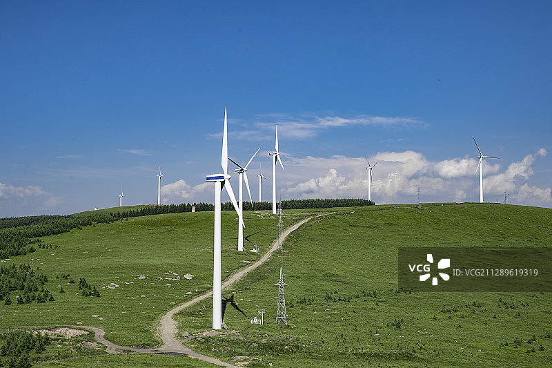 张北草原的风力发电机组图片素材
