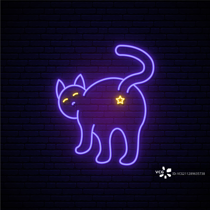 紫色霓虹猫咪剪影灯牌图片素材