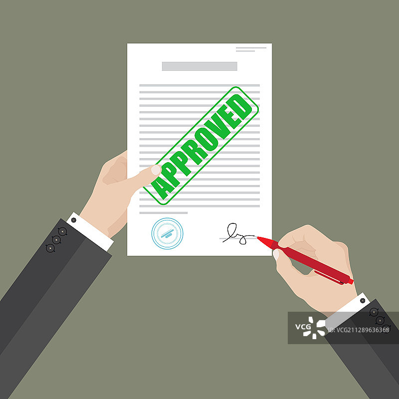商人用左手拿着已批准的文件图片素材