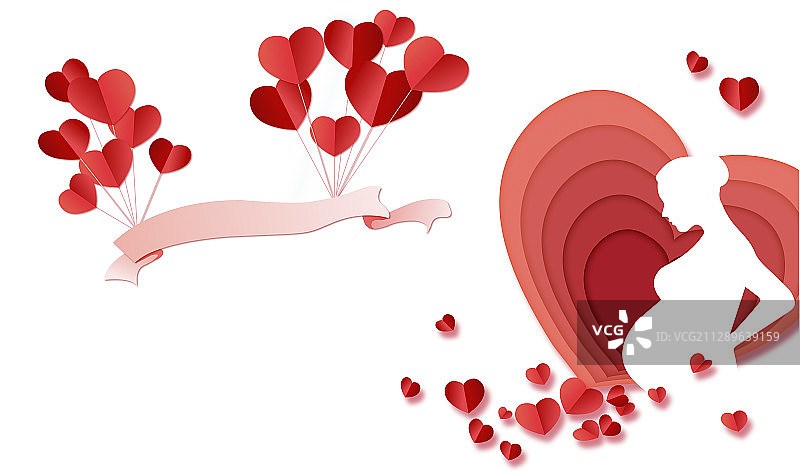 白色背景剪纸风格心形背景的孕妇剪影图片素材