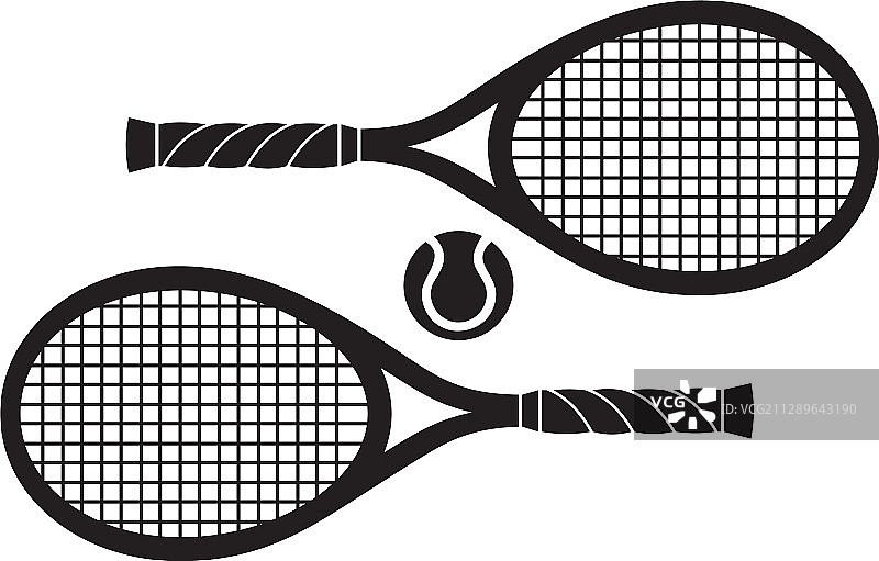带有球标志图标模板的黑色网球拍图片素材