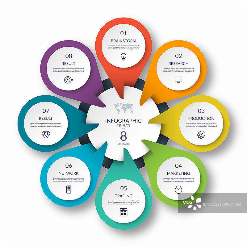 带有8个选项的信息图圆形图模板图片素材