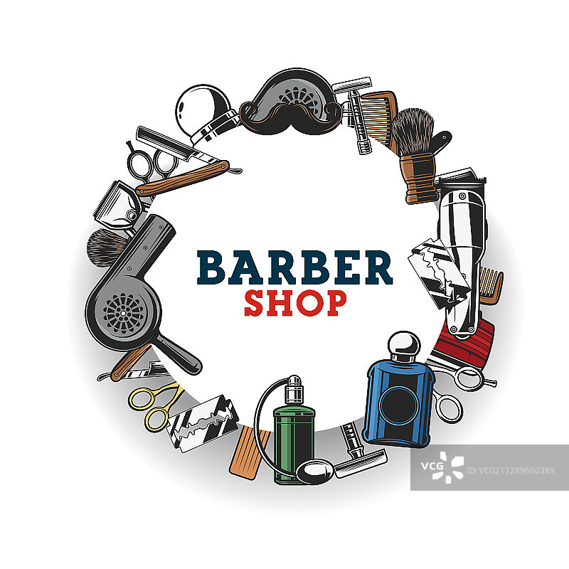 理发店剪发工具和胡须剃须图片素材