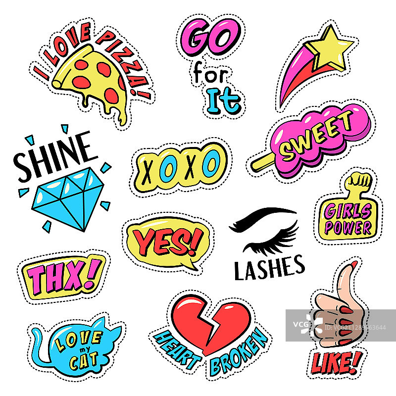 彩色复古风格贴纸徽章图片素材