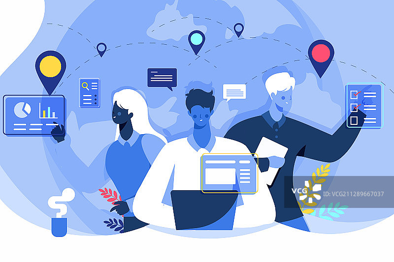 卡通商务办公互联网全球经济团队招聘职业矢量插画图片素材