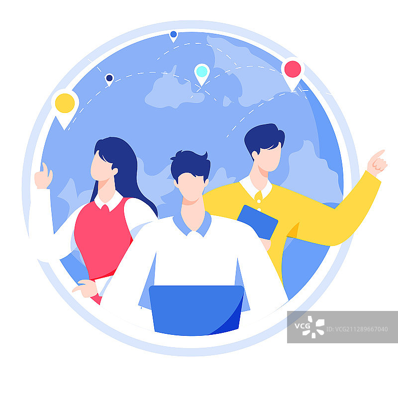卡通商务办公互联网全球经济团队招聘职业矢量插画图片素材
