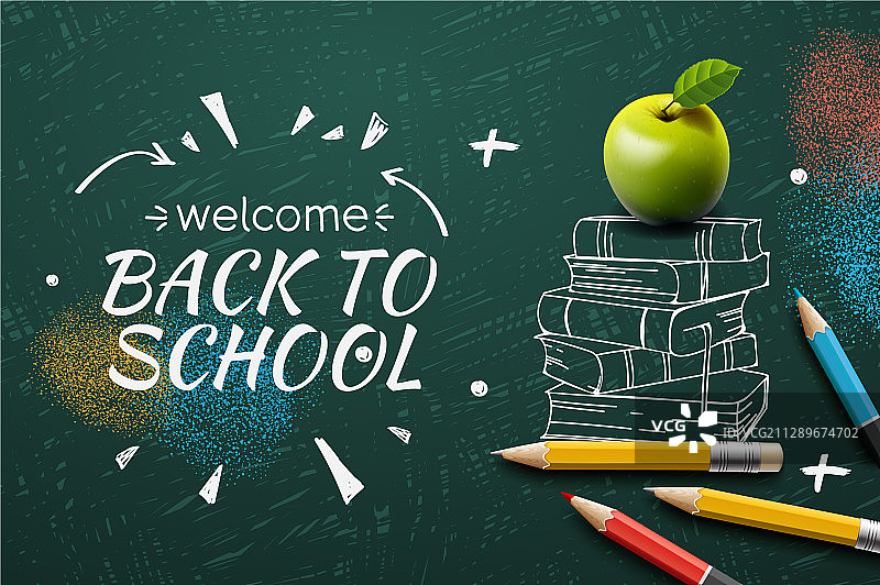 欢迎返校banner苹果铅笔图片素材