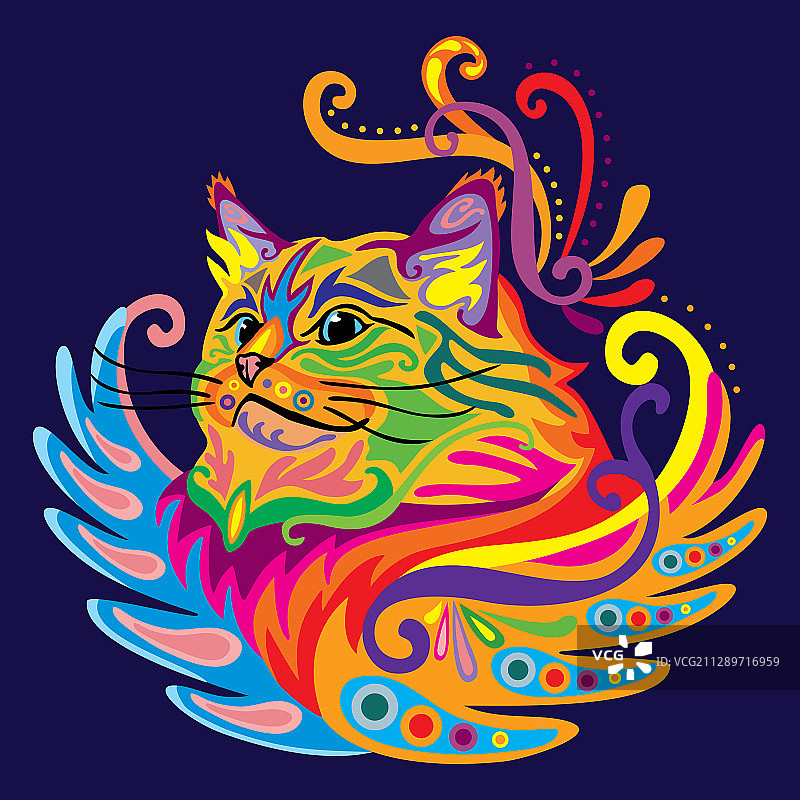 彩色禅绕画猫5图片素材