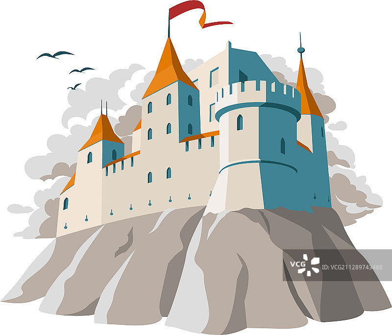 山丘上的中世纪城堡图片素材