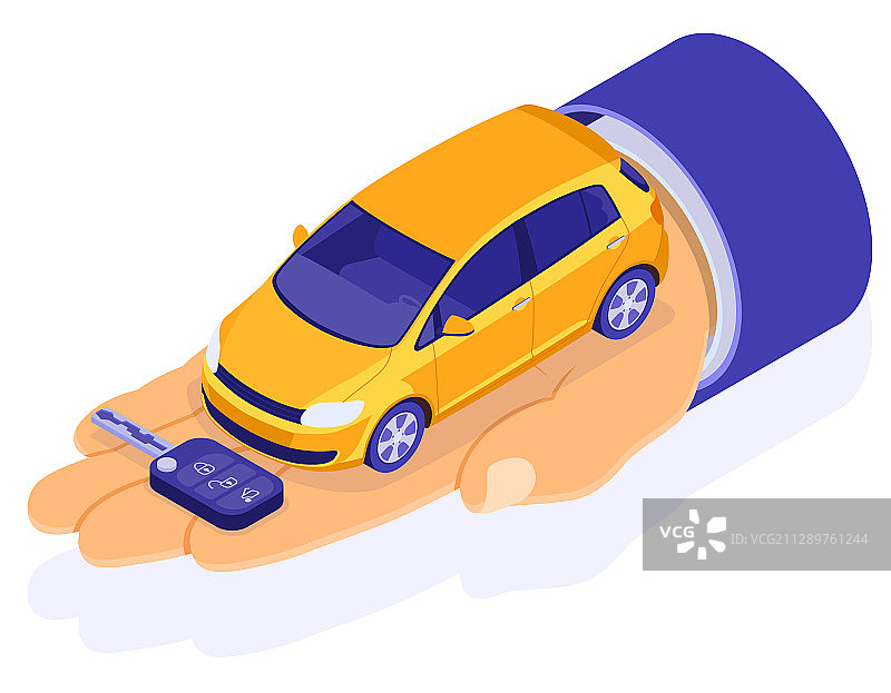 销售购买租赁共享汽车2.5D插画图片素材